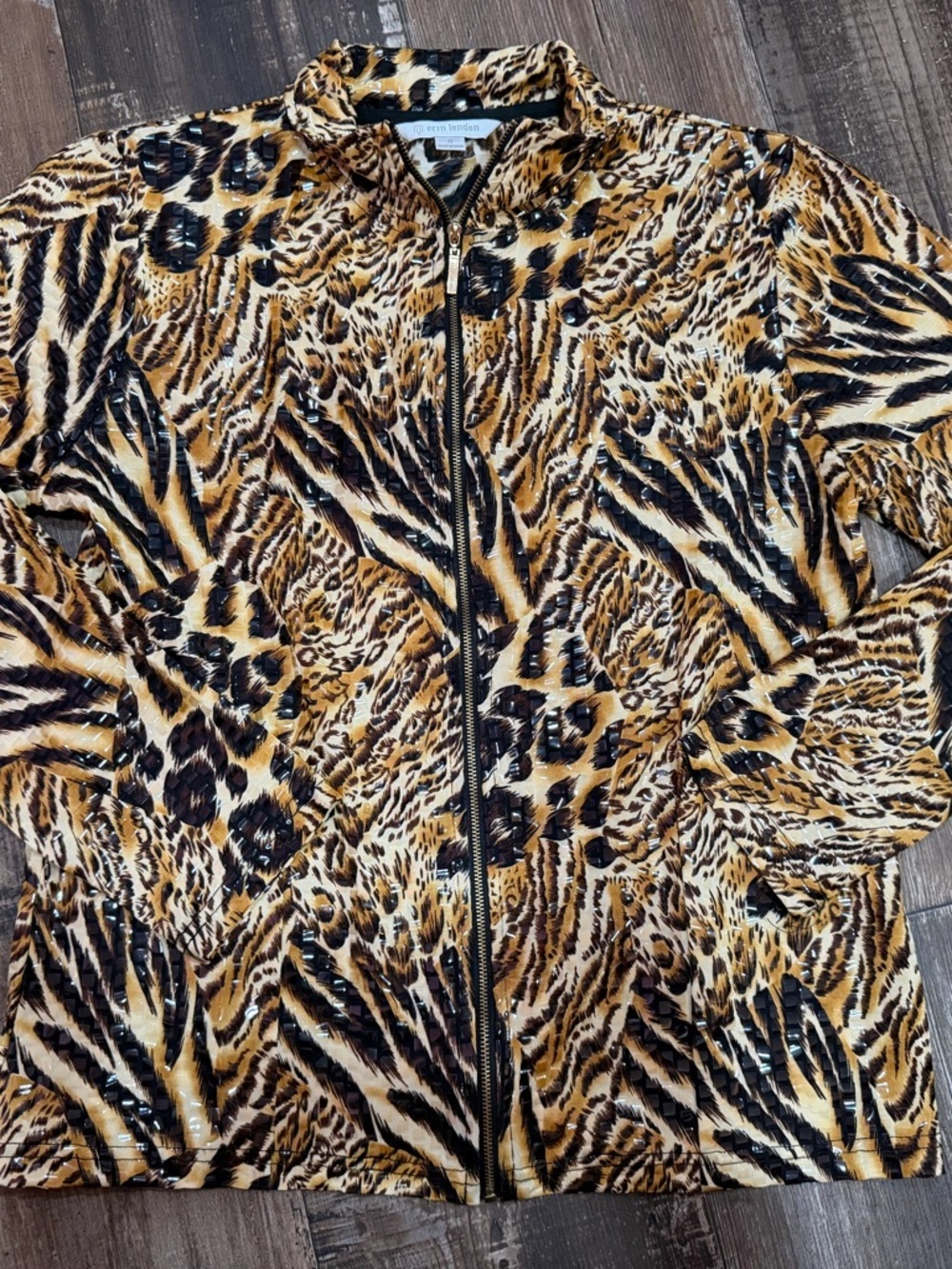 erin london Multi-Pattern Animal Print Zip Jacket in Brown Black Tan